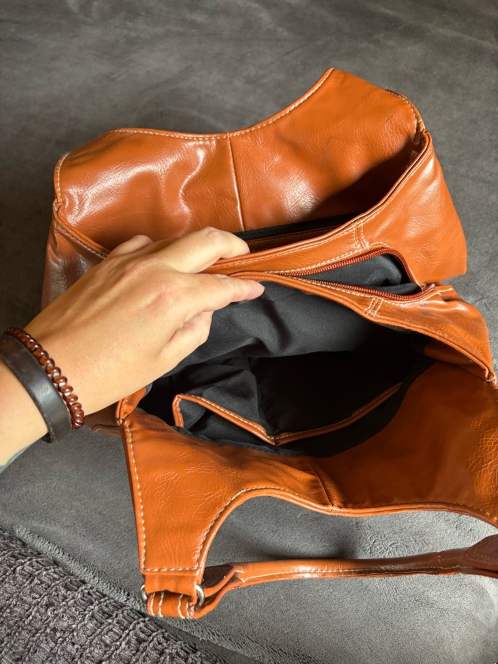 Women’s St John’s Bay Brown Faux Leather Studded Shoulder Bag, spotless inside - Picture 10 of 11